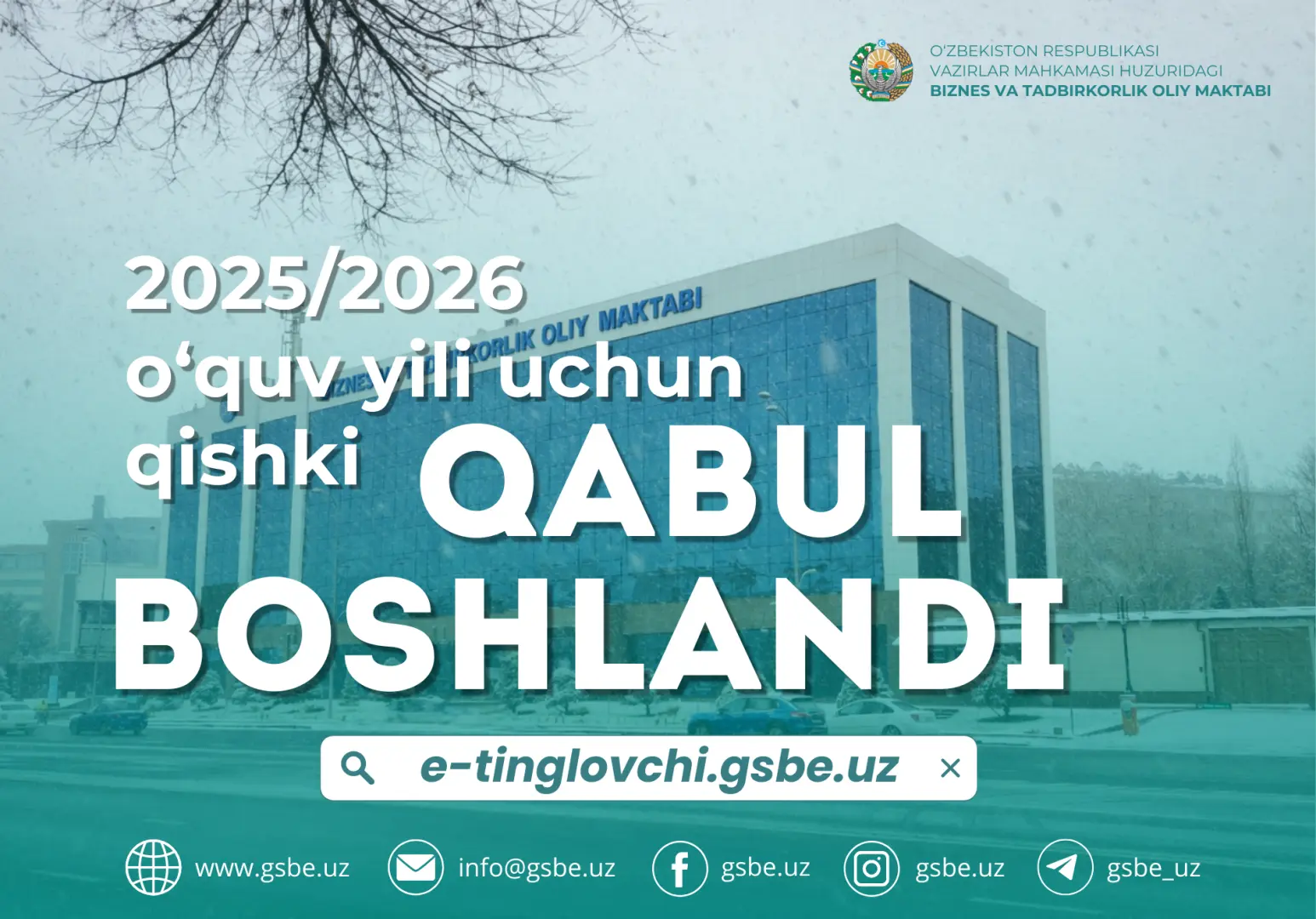 Biznes va tadbirkorlik oliy maktabi Magistratura mutaxassisliklariga 2025/2026 o‘quv yili uchun qishki qabul e'lon qiladi
